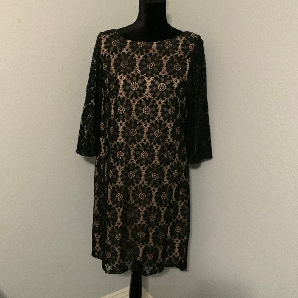 Jessica Howard Formal Black Lace 3/4 Sleeve Shift Dress